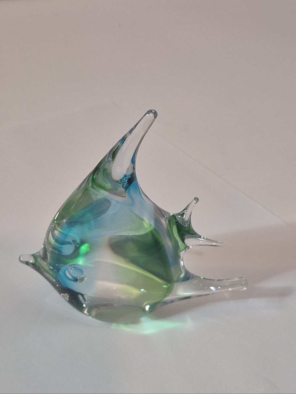 Lefton Glass Paperweight Angel Fish Blue Green